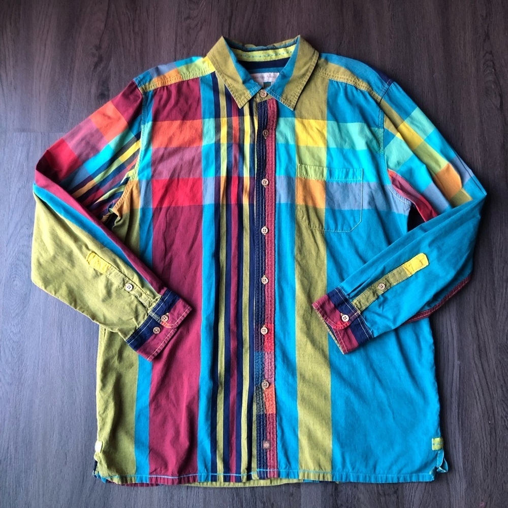 The Territory Ahead Button Down Shirt Men’s XL Colorful Cotton Rainbow Plaid Fun